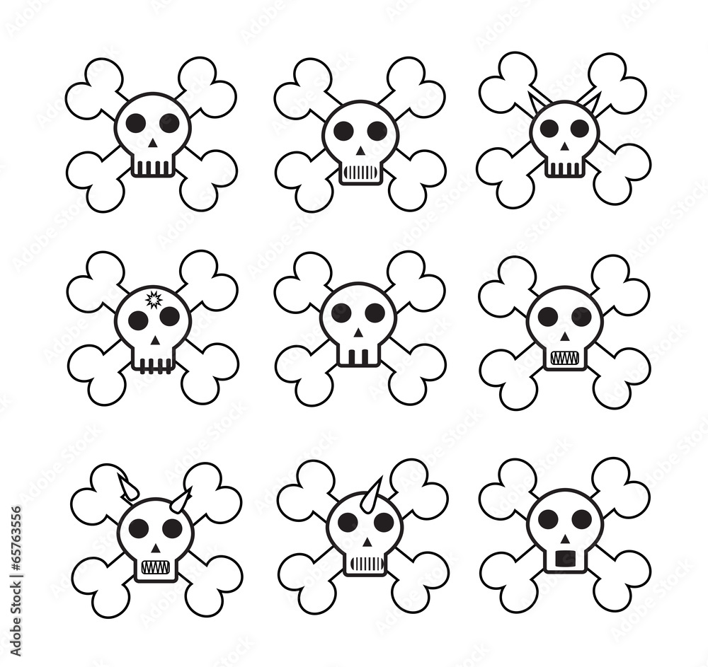 Vector Set of Cartoon Skull with bone