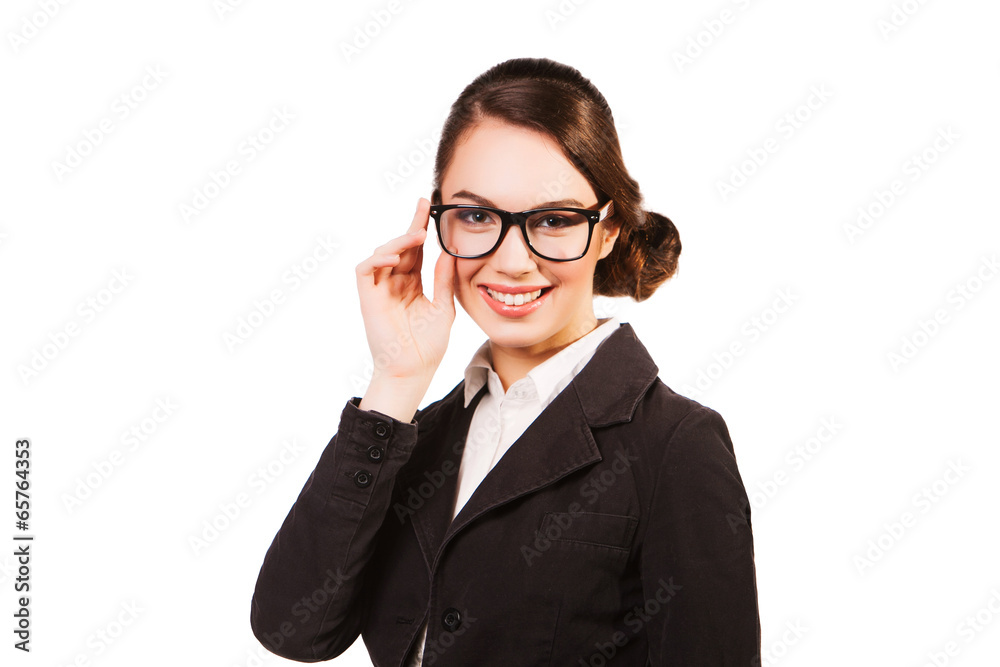 Portrait of beautiful woman wearing glasses. isolated over white Portrait of beautiful woman wearing glasses. isolated over white
