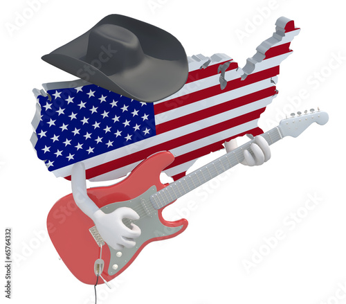 American map with arms that play electric guitar