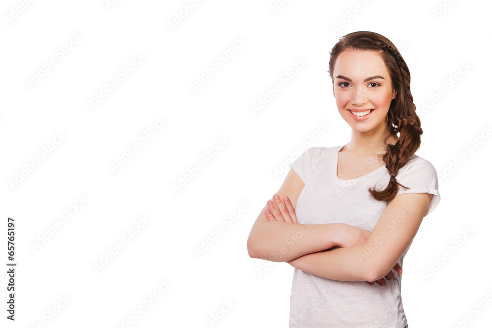 woman happy candid portrait isolated on white background. Cute woman happy candid portrait isolated on white background. Cute