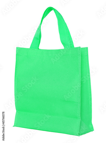 green canvas shopping bag isolated on white background with clip