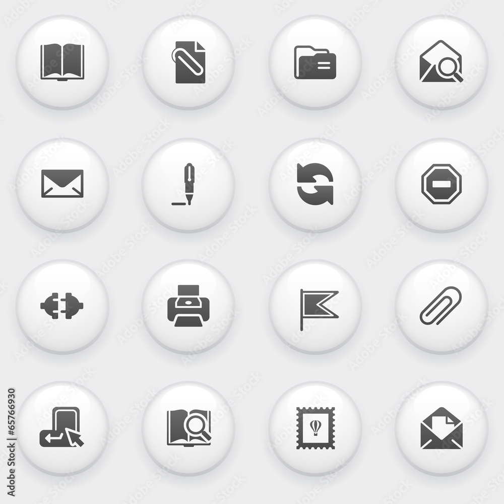Email icons with white buttons on gray background. Email icons with white buttons on gray background.