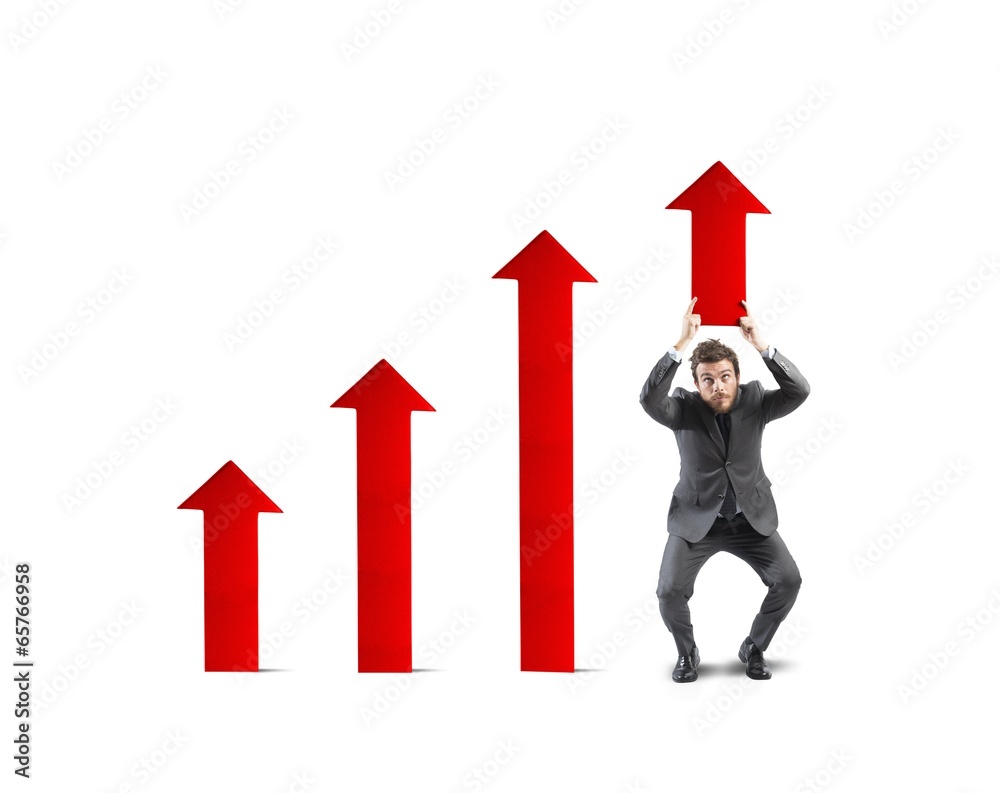 Businessman helps statistic Businessman helps statistic