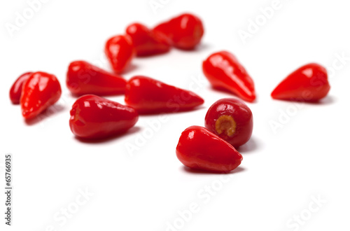 Piri-piri hot peppers on white background
