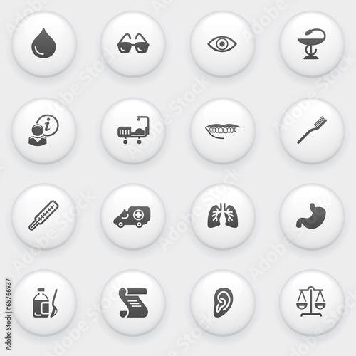 Medicine icons with white buttons on gray background.
