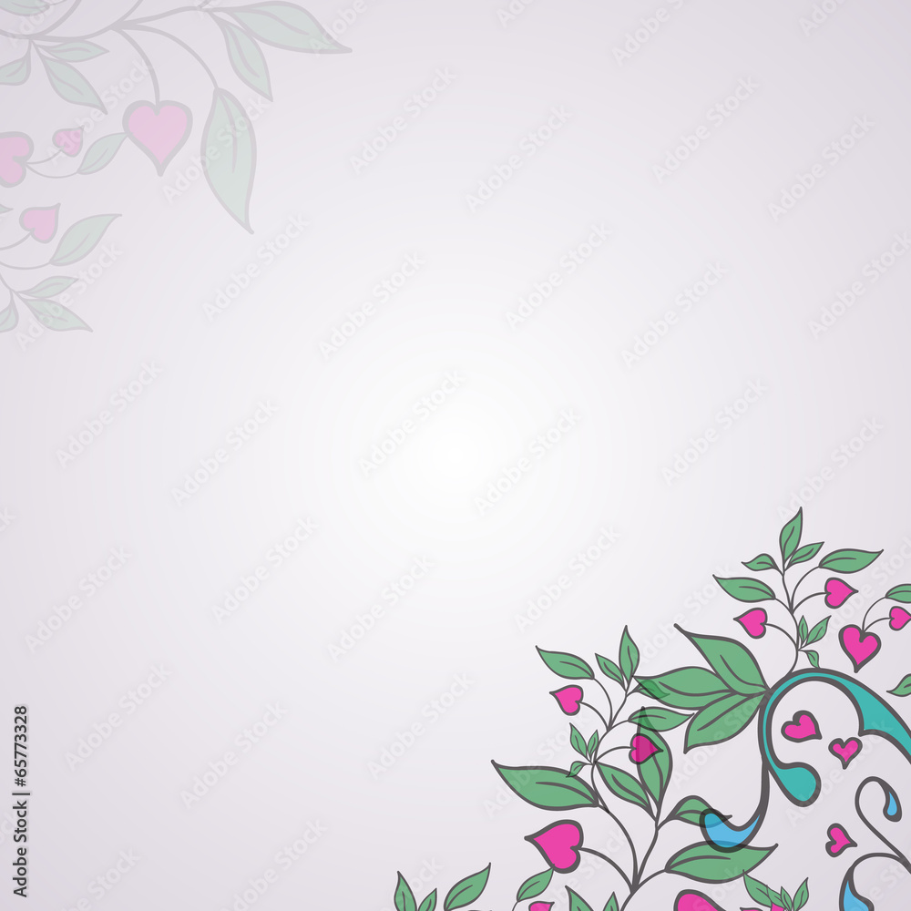 Vector ornament with green leaves and hearts