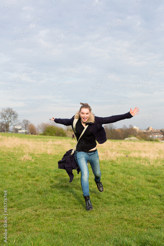 Woman running towards the camera Woman running towards the camera