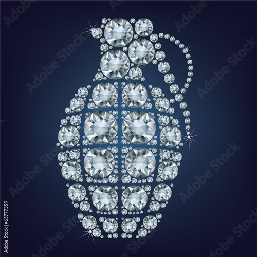 Hand grenade  made up a lot of diamonds on the black background