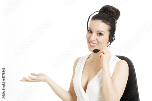 Woman customer service worker, call center smiling operator with