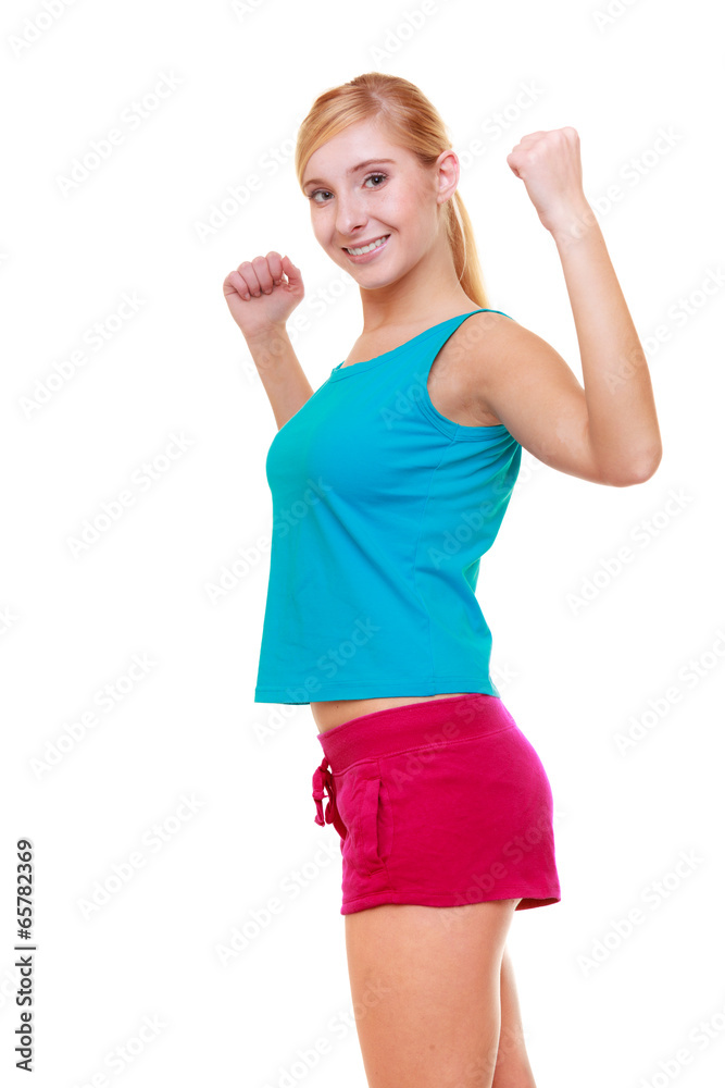 Sport woman fitness girl showing muscles. Power and energy. Sport woman fitness girl showing muscles. Power and energy.