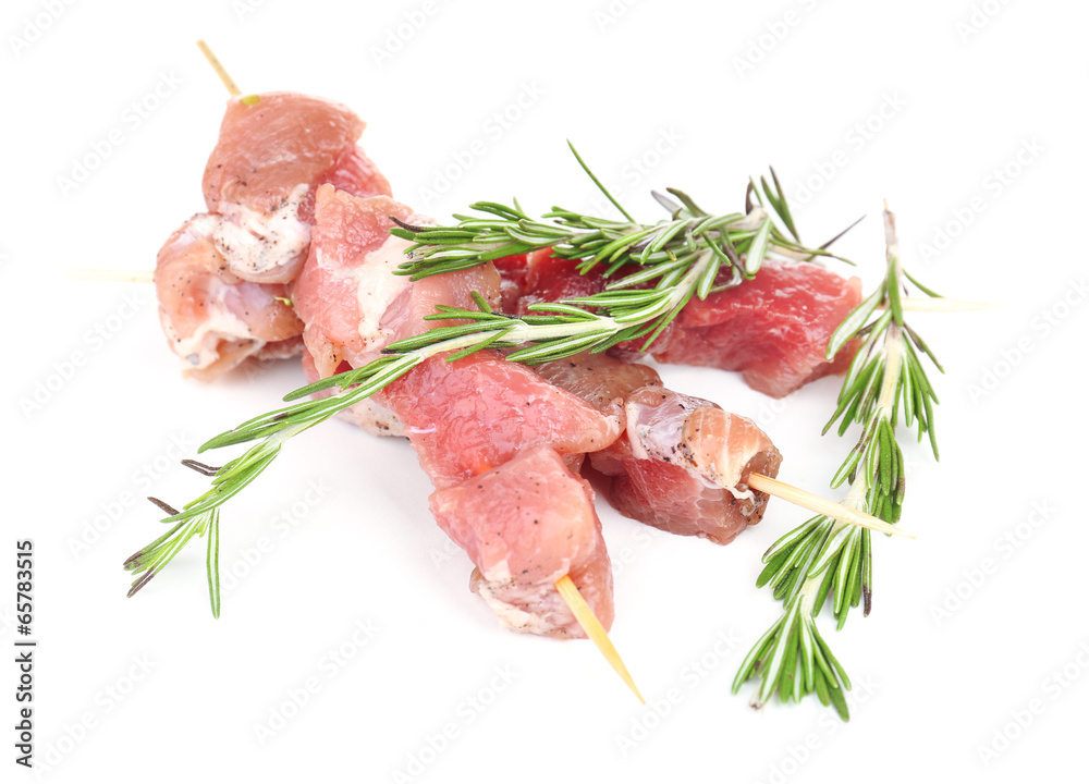 Raw pork kebab isolated on white Raw pork kebab isolated on white