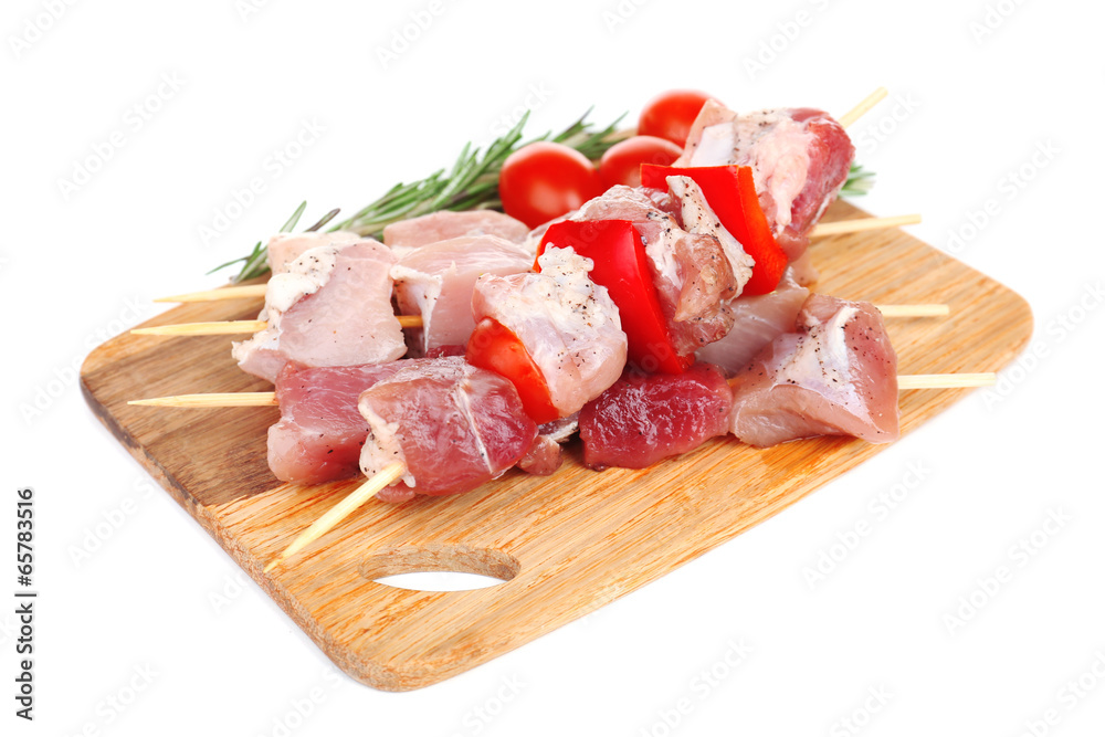 Raw pork kebab isolated on white