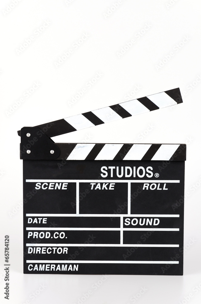 Fototapeta premium Clapper movie board isolated white background