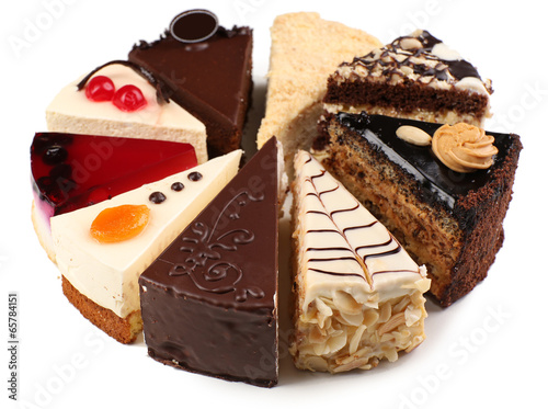 Assortment of pieces of cake, isolated on white