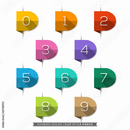 Number in Bookmark Label long shadow Flat Icons Set