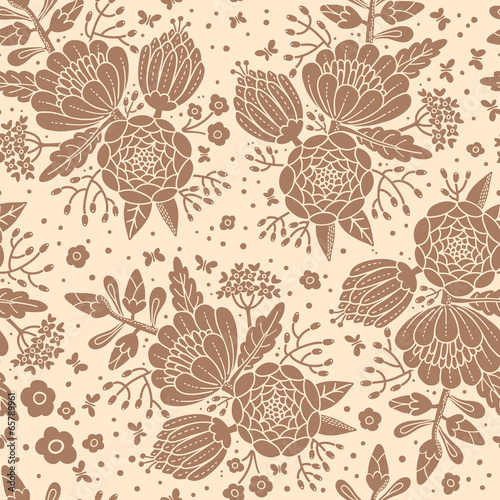 Seamless vintage pattern with decorative flowers.