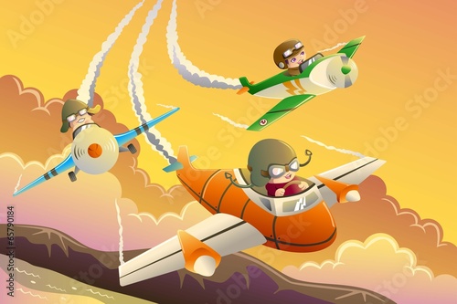 Kids in an airplane race
