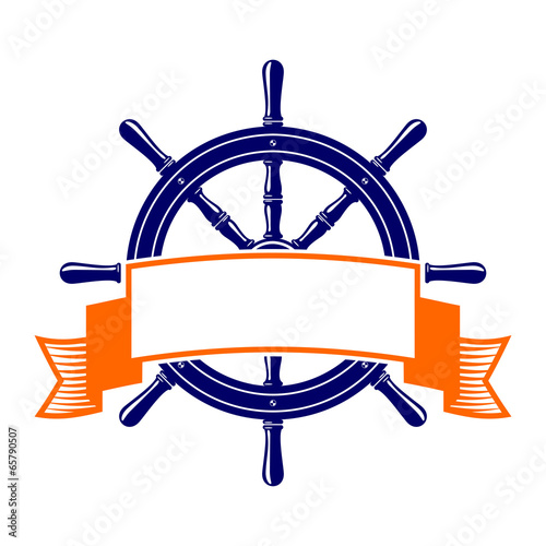 steering wheel with banner symbol. vector illustration