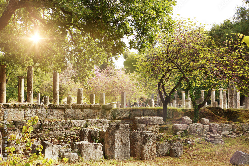 ancient ruins in archaeological museum in Olympia. Greece. - obrazy, fototapety, plakaty 