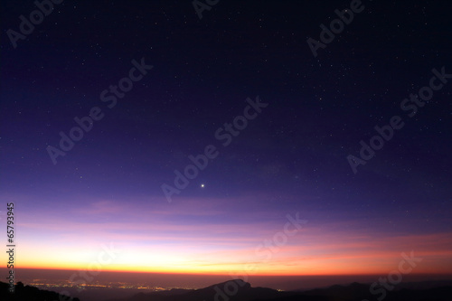 Landscape of sunrise in the morning with star in the sky