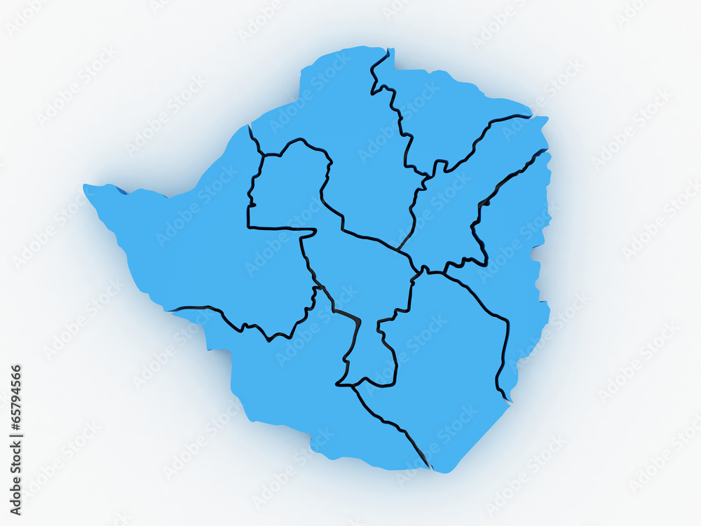Obraz premium High detailed map Zimbabwe 3D