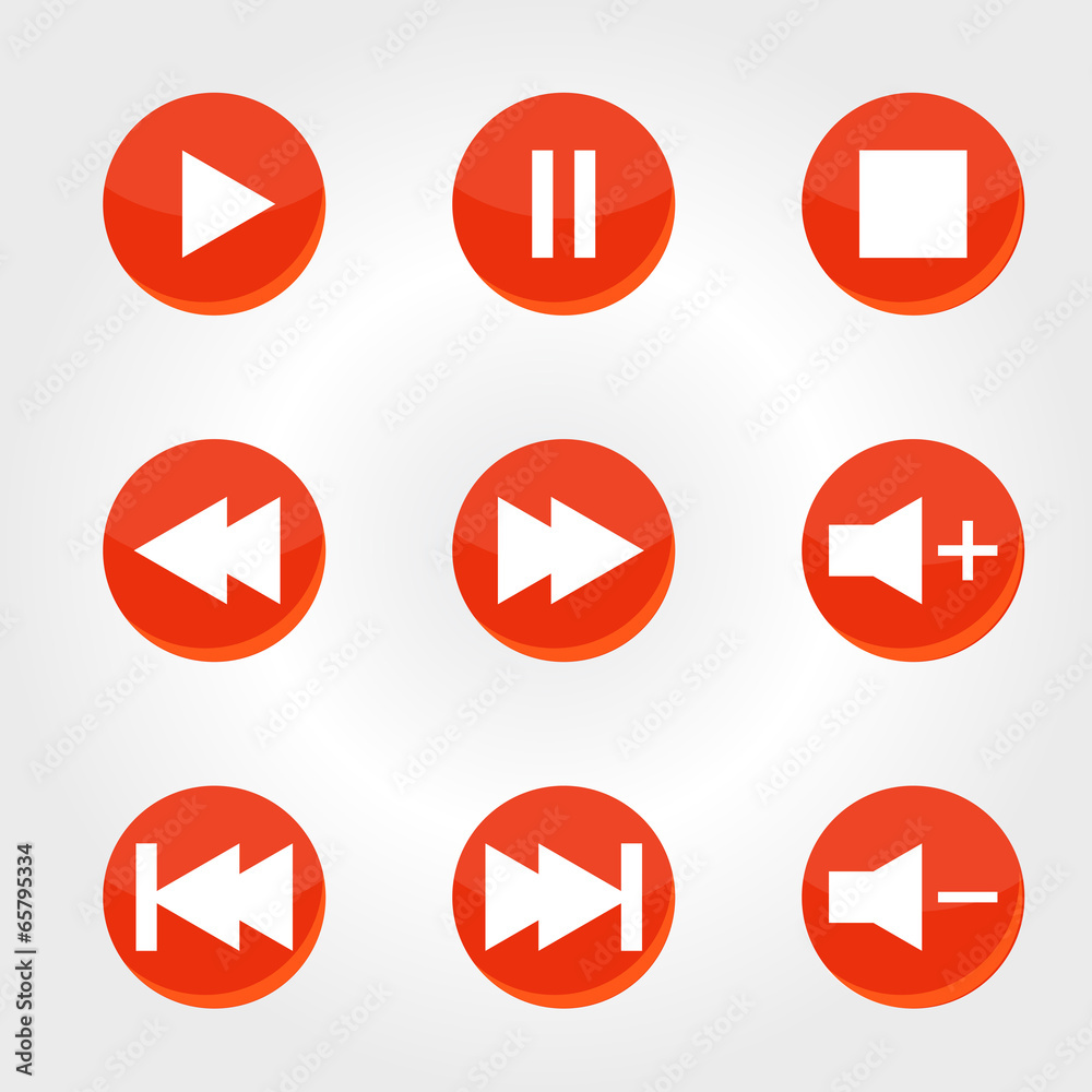 red icons with audio player buttons red icons with audio player buttons