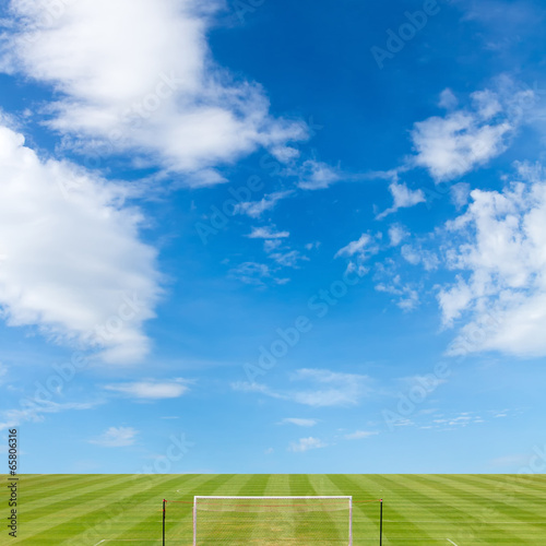 soccer field with blue sky background