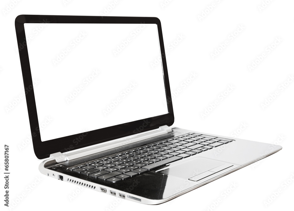 black laptop with cut out screen isolated on white black laptop with cut out screen isolated on white