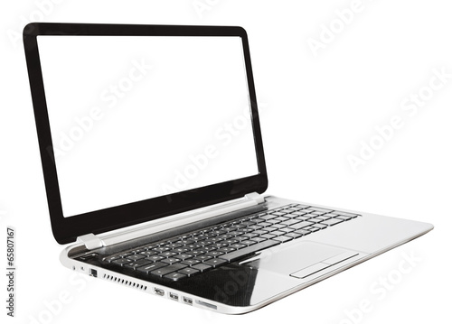 black laptop with cut out screen isolated on white