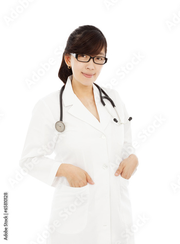 Portrait of a smiling woman doctor isolated on a white