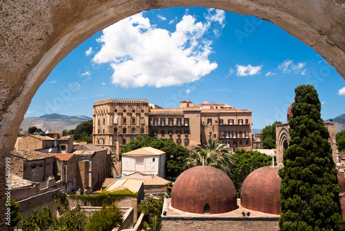 Norman palace and San Giovanni Eremiti domes in Palermo photo