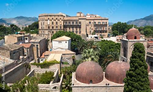 Norman palace and San Giovanni Eremiti domes in Palermo photo