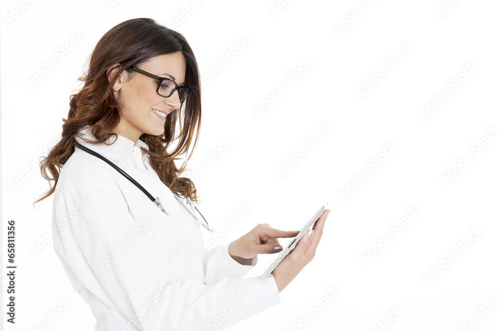 medical doctor woman with stethoscope and tablet medical doctor woman with stethoscope and tablet