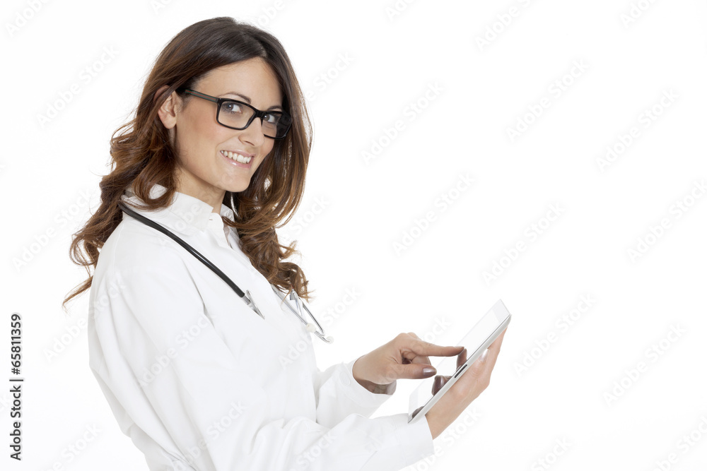medical doctor woman with stethoscope and tablet medical doctor woman with stethoscope and tablet