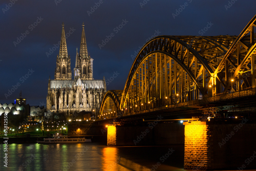 Cologne Cathedral and Bridge at NIght