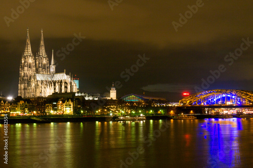 Skyline of Cologne and the River Rhine at Night photo