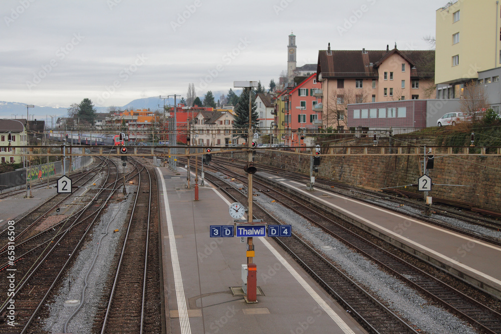 Passenger platform on railroad. Talvil, Switzerland