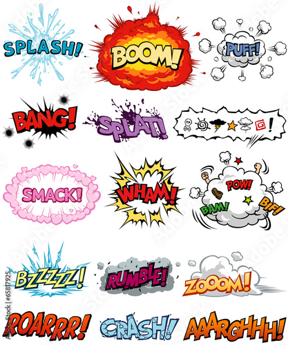 Multiple Comic and Cartoon Elements with Onomatopoeia