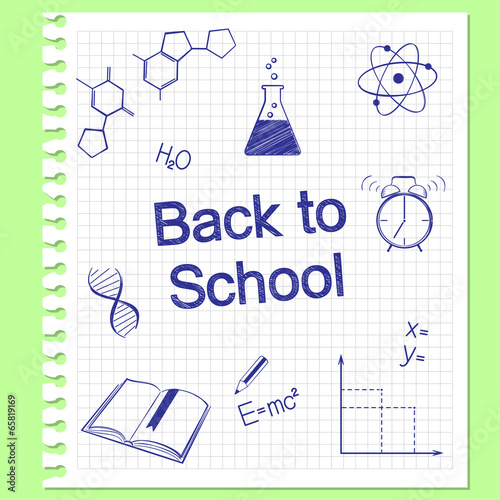 Hand drawn school items on squared notebook paper