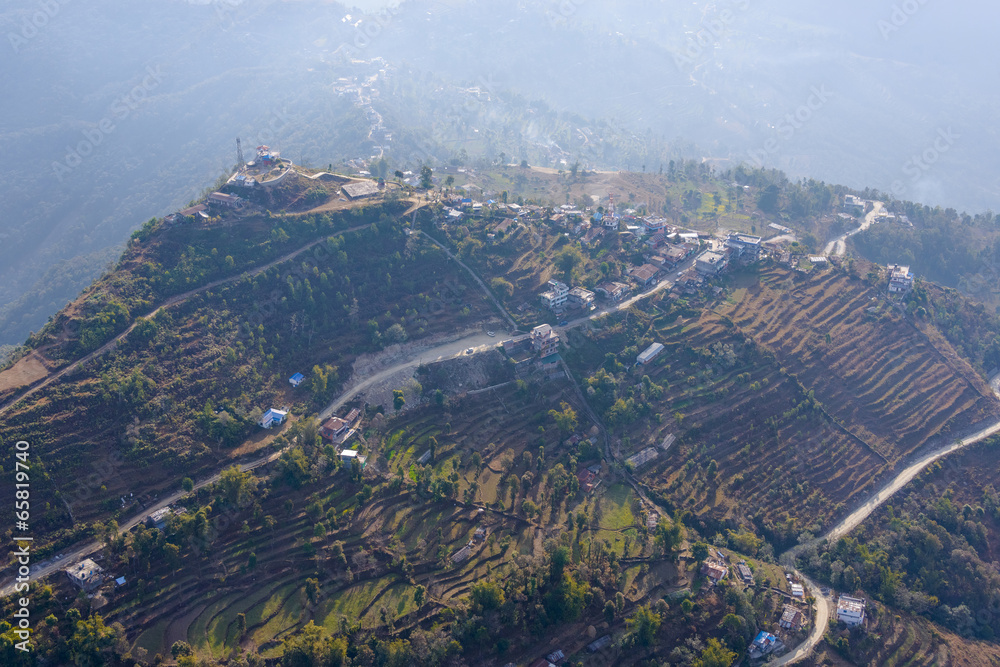 Aerial view of Sarangkot in Nepal