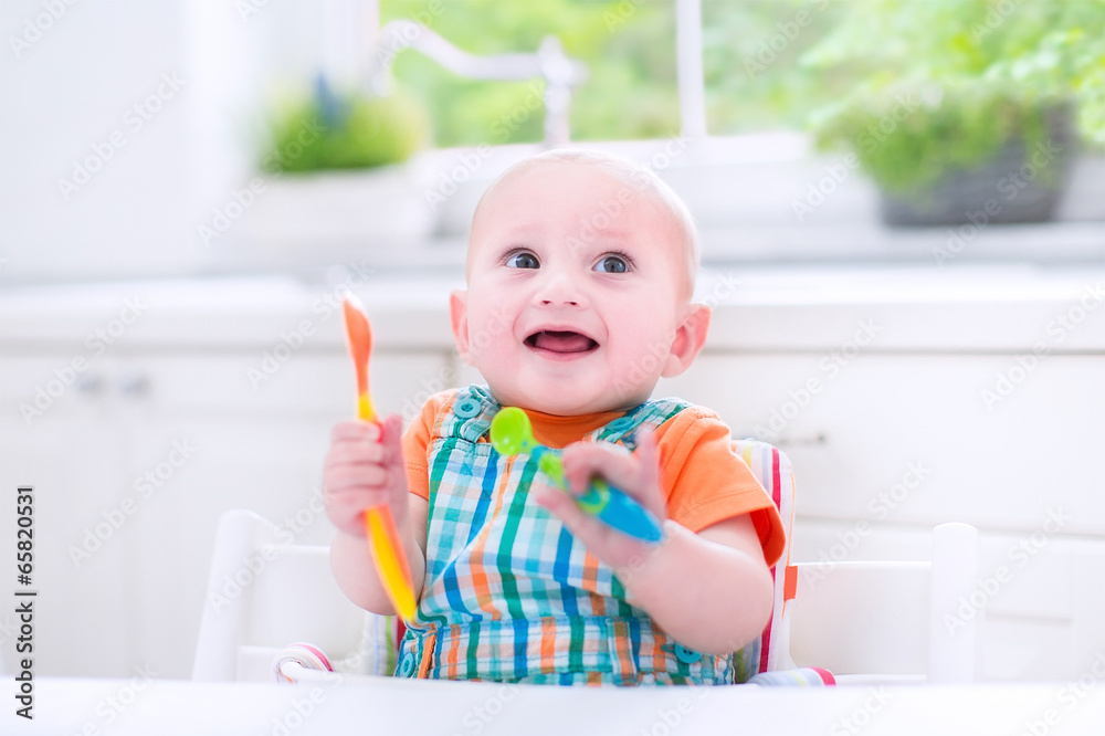 Cute baby boy waiting for dinner Cute baby boy waiting for dinner