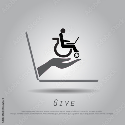 hand hold disable working  from laptop vector icon