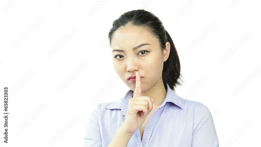 asian business woman isolated on white with an angry secret asian business woman isolated on white with an angry secret