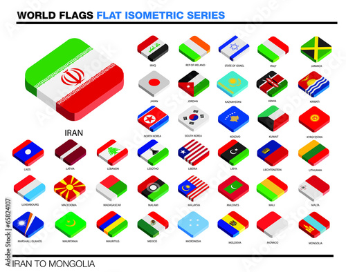 flags of the world, i-p,  3d isometric flat icon design photo