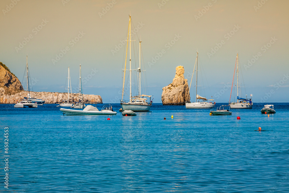 Ibiza Cala Benirras beach in san Joan at Balearic Islands Spain