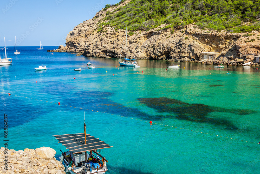 Ibiza Cala Benirras beach in san Joan at Balearic Islands Spain