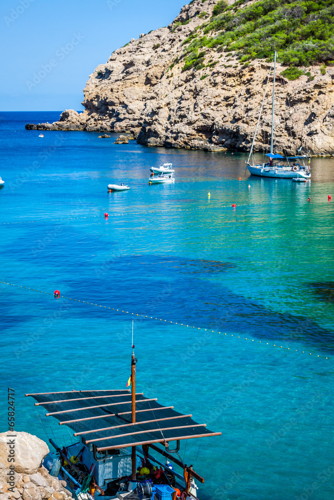 Ibiza Cala Benirras beach in san Joan at Balearic Islands Spain
