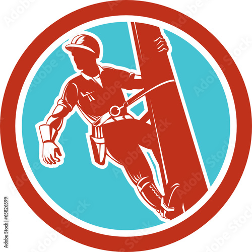 Power Lineman Repairman Electrician Climbing Retro