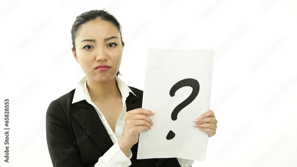 asian business woman isolated on white confused with qestion asian business woman isolated on white confused with qestion