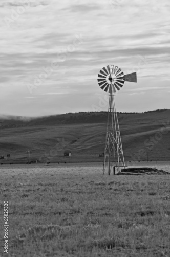 Farmland in America with Vintage Wind Pump